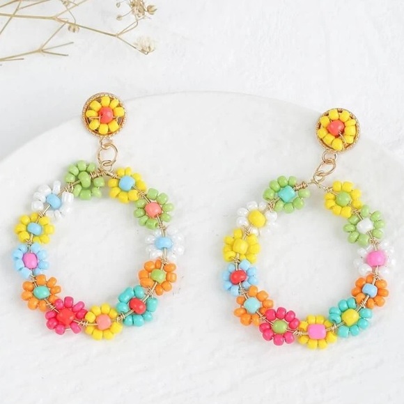 🆕✨ BOGO! Boho Hippie Flower child beaded dangle earrings NEW Boutique - Picture 5 of 6